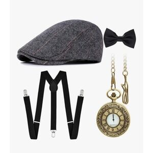 1920s Accessories for Men 20s Gatsby Gangster Costume Accessories Set Newsboy...